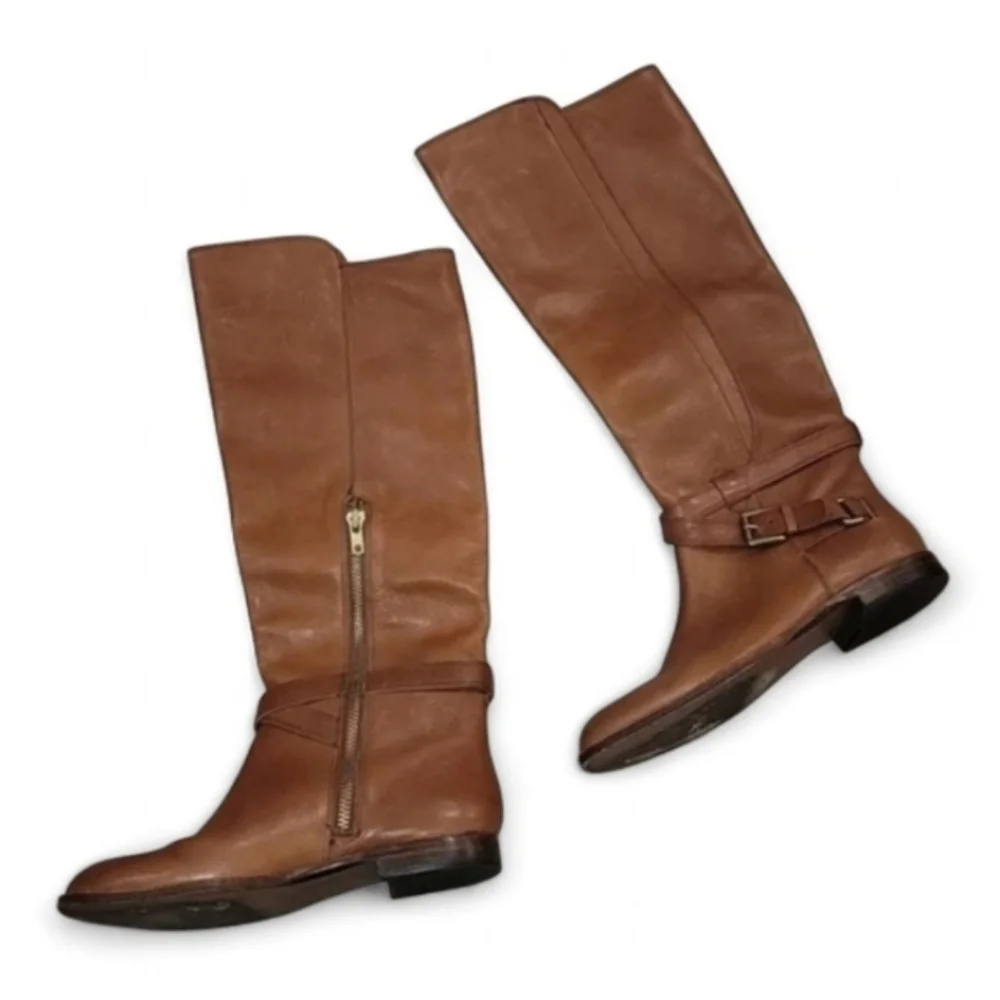 Coach Monique Flat Belted Riding Boots Women’s 7B Brown Cinnamon - Picture 2 of 10